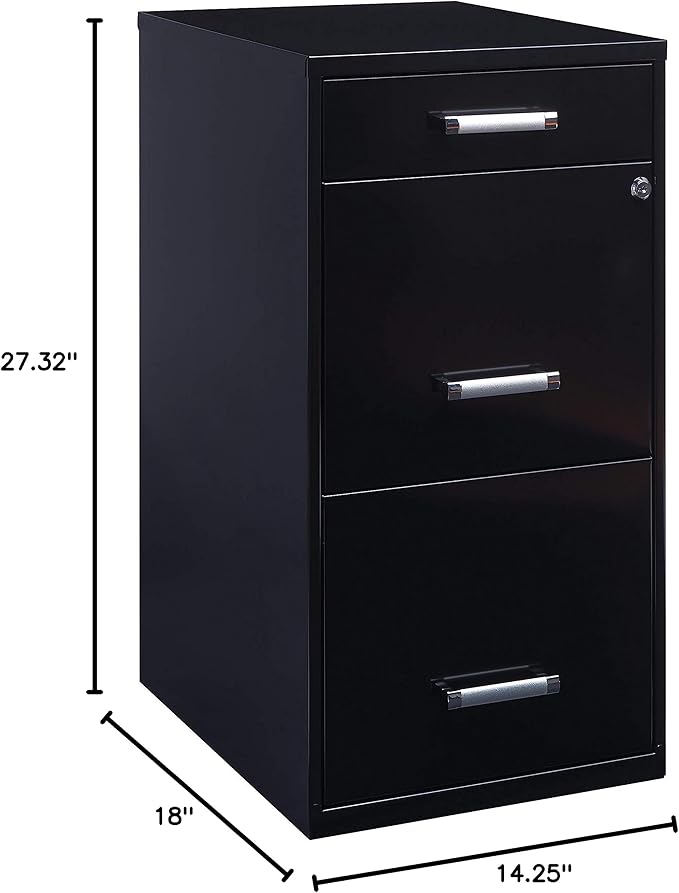 18in. Deep 3 Drawer Metal Organizer File Cabinet with Pencil Drawer, Black