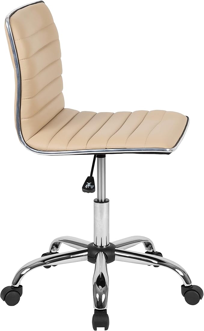 Flash Furniture Alan Low Back Designer Armless Tan Ribbed Swivel Task Office Chair