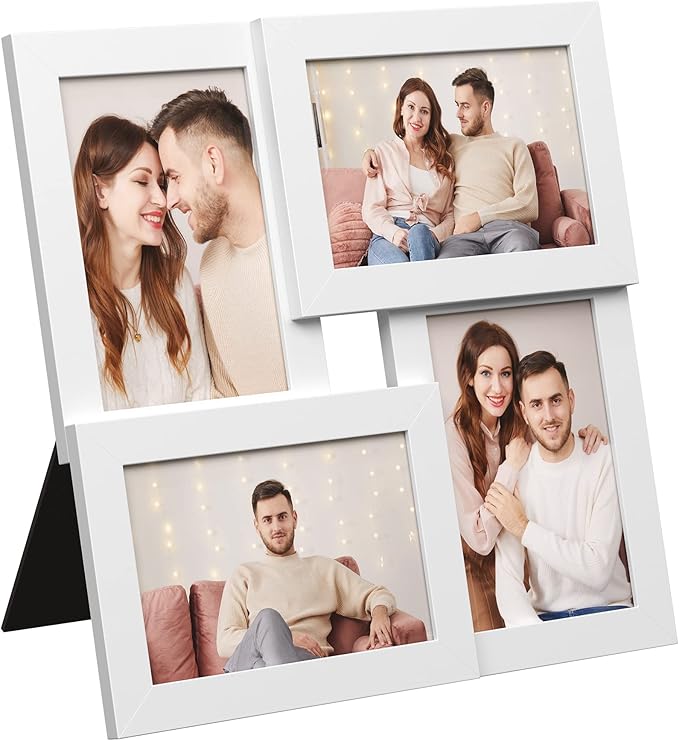 SONGMICS Collage Picture Frames, 4x6 for Wall Decor, Multi Family Photo for Gallery Decor, Hanging Display, Set of 4, Cloud White URPF25WTV1