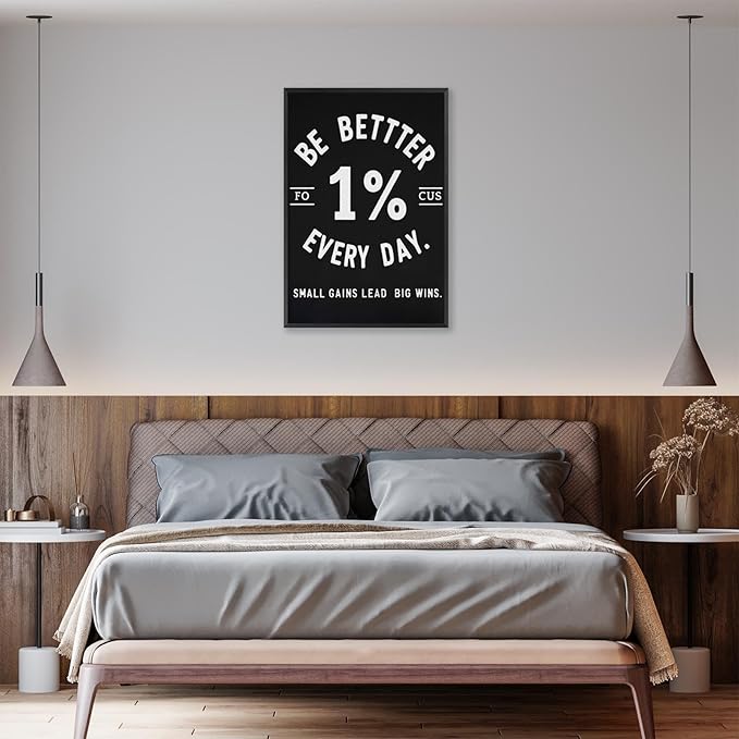 Inspirational Motivation 1% Better Every Day Canvas Poster Entrepreneur Success Life Saying Wall Art Hustle Inspiring Sign Prints Painting For Home Office Wall Decor 12x16in Framed