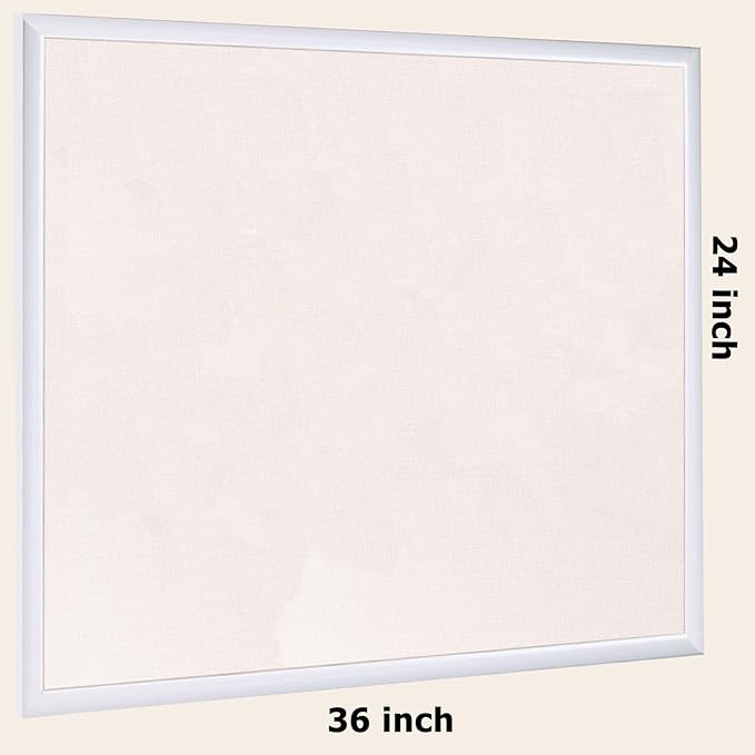 24'' x 36'' Large Linen Bulletin Board, Cork Board for Walls, White European Frame Style, Vision Board, Pin Wood, Ideal for Shool, Home and Office