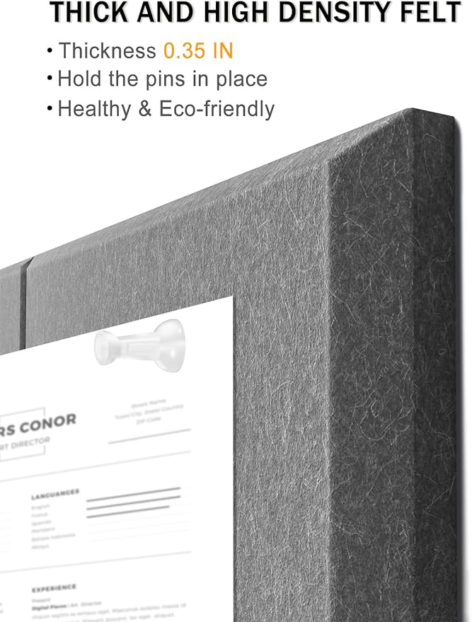 Hsurbtra Large Cork Board for Wall 47 x 36 Inch, 12 Pack Felt Bulletin Notice Board with Pushpins for Office Home School Farmhouse Wall Decor, Dark Gray