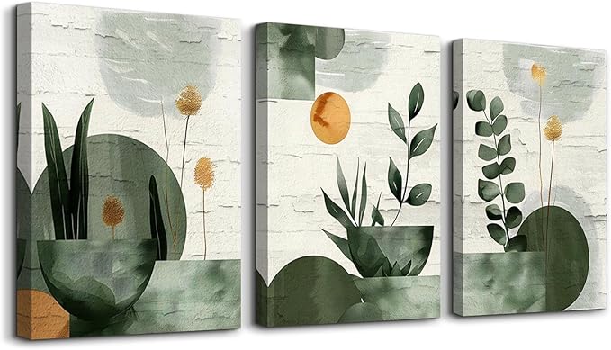 TTHYUEWS Boho Canvas Wall Art Prints Large Wall Decor for Living Room Bedroom Wall Art Decor Geometry Plant Pictures Abstract Paintings Office Artwork Modern Home Decoration 3 Piece Ready To Hang