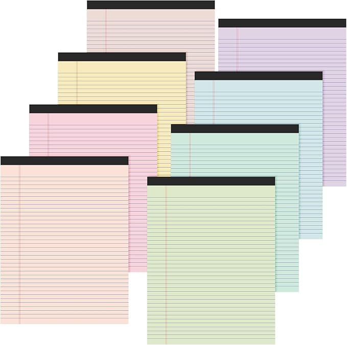 Fuutreo 8 Pcs 8.5'' x 11'' Colored Legal Pad 50 Sheets Per Writing Pads Narrow Ruled Notepad Perforated Writing Notepad Office Supplies for College Office Business (Macaron Color)