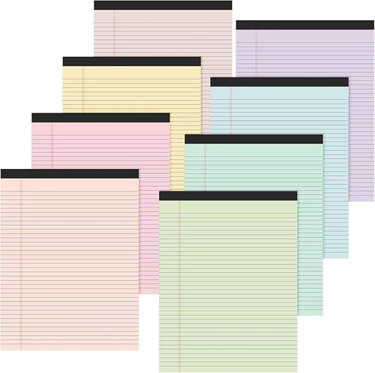 Fuutreo 8 Pcs 8.5'' x 11'' Colored Legal Pad 50 Sheets Per Writing Pads Narrow Ruled Notepad Perforated Writing Notepad Office Supplies for College Office Business (Macaron Color)