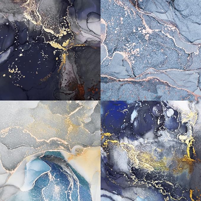 Dark Marble Scrapbook Paper Pad 6x6 – Black, Blue, Purple, Gold Designs, Single-Sided Decoupage & Origami Sheets, Moody Cardstock for Scrapbooking, Junk Journals, DIY Crafts – 24 Pcs