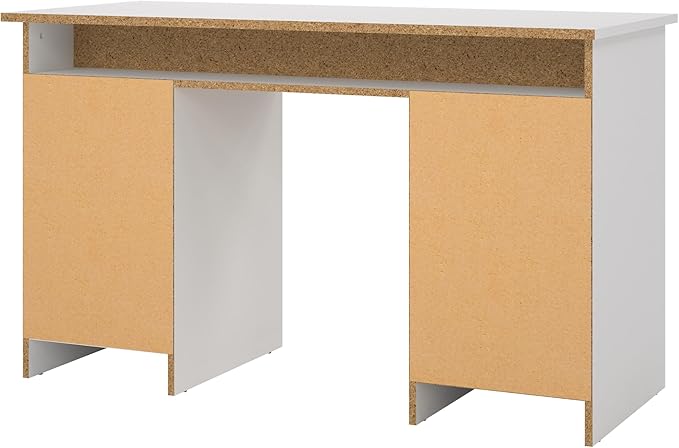 Tvilum Function Plus Computer Desk with Storage Cabinet, 3 Handle-Free Drawers, Two-Tone White and Oak Color Finish