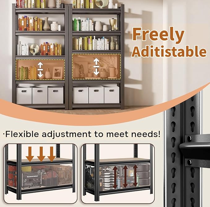 Bookshelf 4 Tier Metal Wide Bookshelves, Heavy Duty Bookcase Tall Book Shelf Storage Organizer, Adjustable Bookshelf For Bedroom/Living Room/Home Office/Library, Black(54.3"H*45.3"W*15.7"D)