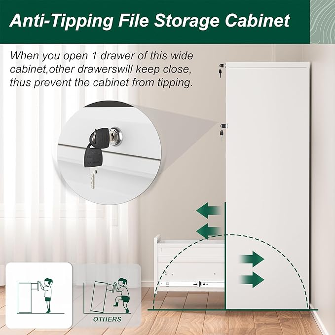 Superday 4 Drawer File Cabinets, 18” D Vertical File Cabinet with Lock, Locking Filing Cabinet for Home Office, White Metal Filing Cabinets for Hanging Letter/Legal Folders, Easy Assemble