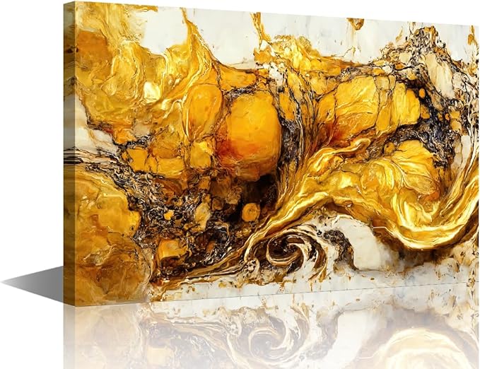 Canvas Wall Art for Home Decor Modern Abstract Artwork Gold and White Poster Prints on Canvas 1 Panel Canvas Art for Men Lady Living Room Bedroom Decor Stretched and Framed Ready to Hang 36x24 in