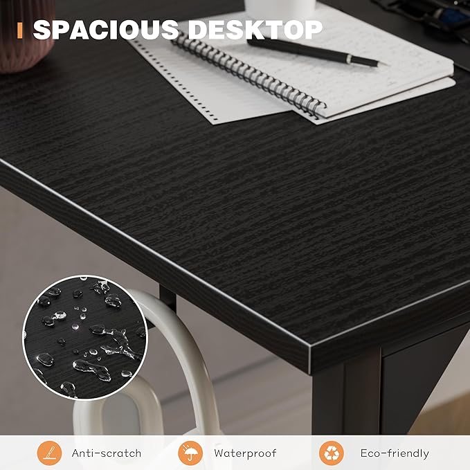 Shahoo Office Computer Desk, 32 Inch Student Home Table for Writing Work with Headphone Hook and Storage Bag, Dark Black