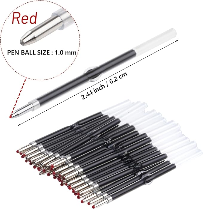 jiebor 100Pcs Beadable Pens Refills Ballpoint Pens Refills Red Ink 1.0mm for Plastic Bead Pens Office Supplies 2.44 Inch
