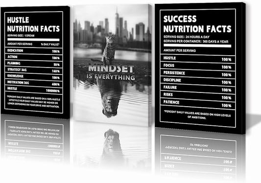 Mindset is Everything Wall Art Motivational Wall Decor for Office Pictures Posters Framed Canvas Wall Art Prints Painting Artwork Decor Ready to Hang in Living Room Bedroom Classroom