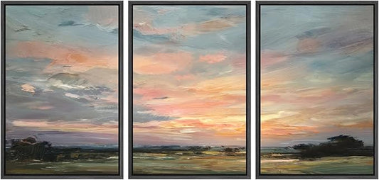 SIGNWIN Framed Canvas Print Wall Art Set Sunset Horizon Sky Landscape Photography Modern Art Landscape Relax/Calm for Living Room, Bedroom, Office - 16"x24"x3 BLACK