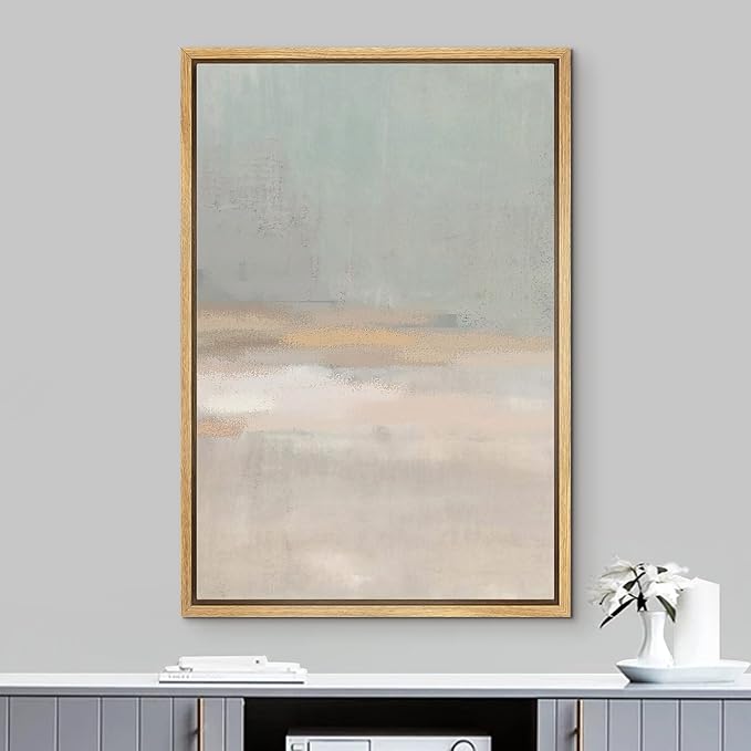 IDEA4WALL Framed Canvas Print Wall Art Pastel Pastel Tan Gray Watercolor Collage Abstract Shapes Illustrations Modern Art Minimal Decorative Chic for Living Room, Bedroom, Office - 24"x36" Natural