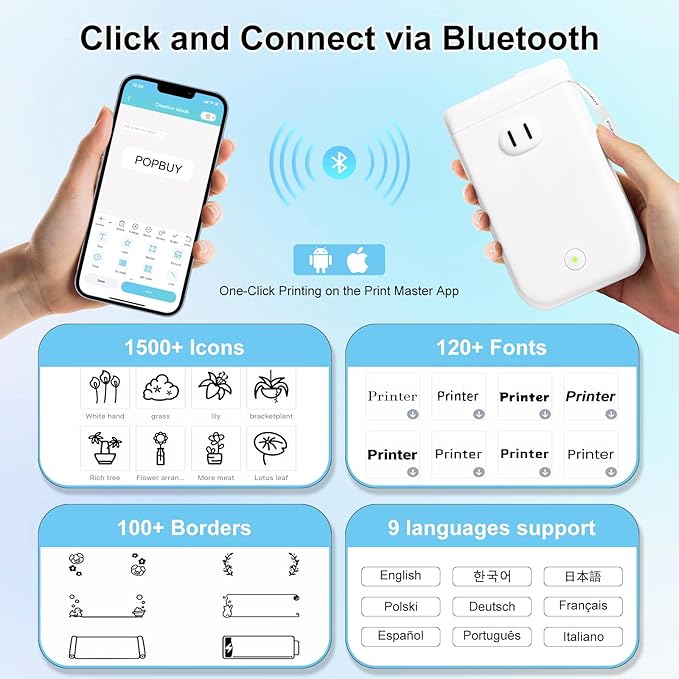 Bear Label Maker Machine with Tape, Cute Portable Bluetooth Mini Label Printer, Smart Phone Handheld Thermal Sticker Small Labeler Inkless for Home Office, 3 Rolls