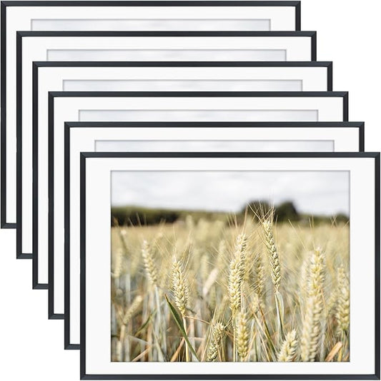 Golden State Art, Gallery Wall Frame Set of 6 - Black 18x24 Aluminum Photo Frames with Mat for 16x20 Pictures - 18 x 24 inch Metal Frame with Real Glass Cover - Elegant Home or Office Decor