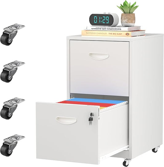 2 Drawer Rolling File Cabinet with Lock,Filing Cabinets for Home Office,Two Drawer File Cabinet, Mobile Under Desk Cabinets,Black Printer Stand with Wheels Fit Letter/A4,Assembly Required