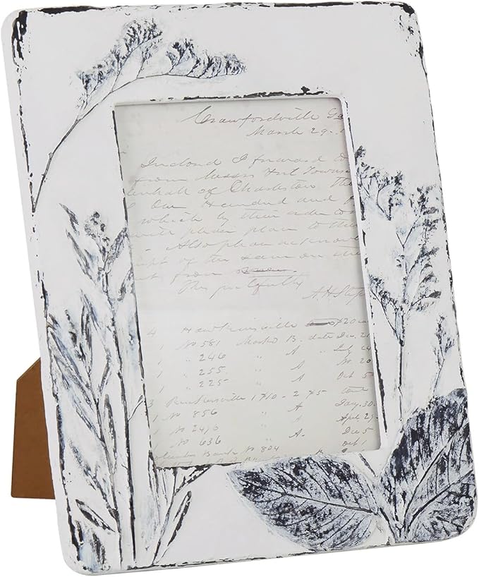 NIKKY HOME Farmhouse 5x7 Picture Frame Boho Photo Frame with 3D Botanical Plant Textured and Rustic Whitewashed Finish, Hand-Crafted Resin Picture Frames with HD Glass for Tabletop Display