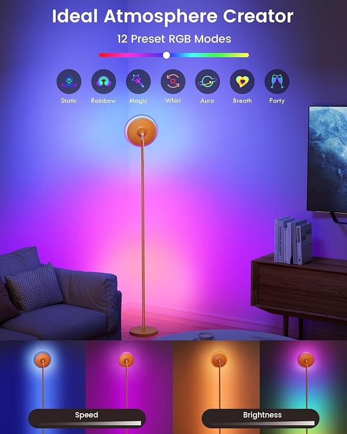 UFO LED Torchiere Floor Lamp with RGB Ambient Light, 42W 3700LM Bright Dimmable Sky Lamp,71in Modern Tall Standing Lamp with Remote Touch Control&Timer, Living Room Bedroom Office Gaming Room,Orange