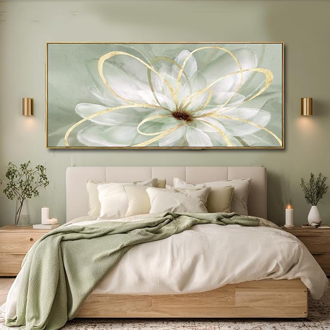 Artexist Green Floral Wall Decor Line Oversized Wall Art Modern Photo Prints 32"x70" Large Pictures for Living Room Office Decorations
