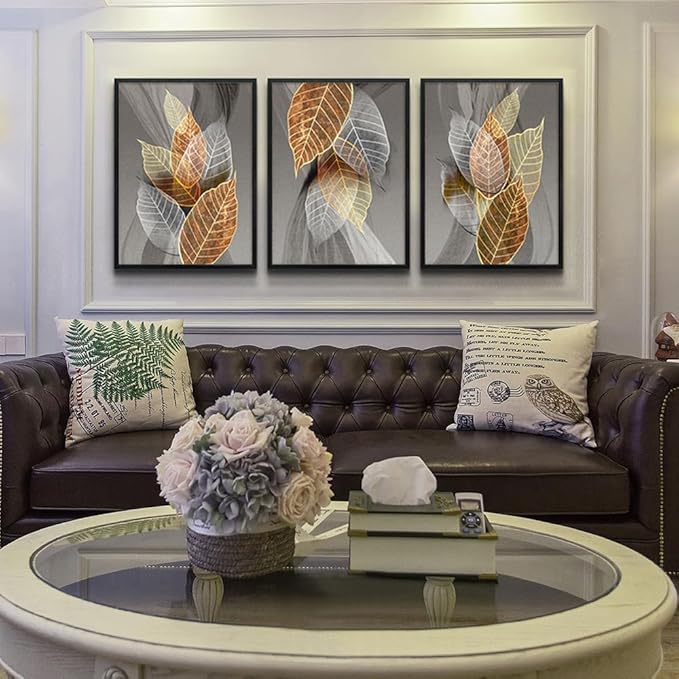 Black Framed Canvas Wall Art For Living Room Wall Decorations For Kitchen Large Size Wall Decor Abstract Leaves Painting Inspirational Pictures Artwork Bathroom Home Decor of 3 Piece Framed Art Prints