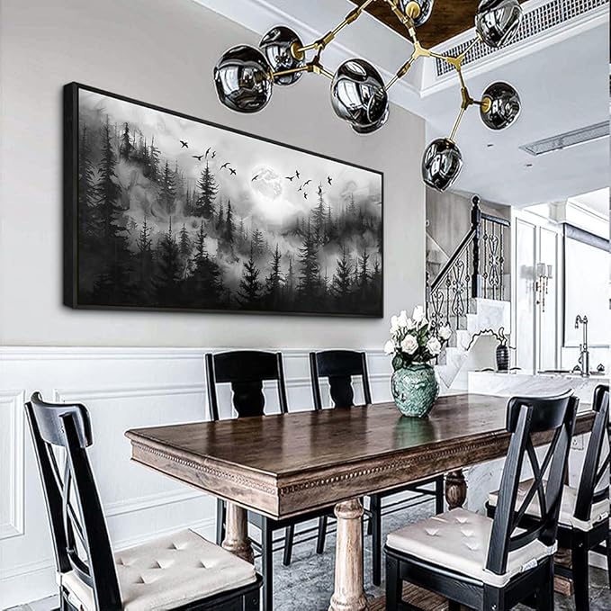 hyidecorart Black Frames Landscape Wall Art Canvas Prints Natural Scenery Pictures Home Decor Forest Tree Painting for Living Room Bedroom Bathroom Kitchen Office Decoration Artwork Hanging Easy
