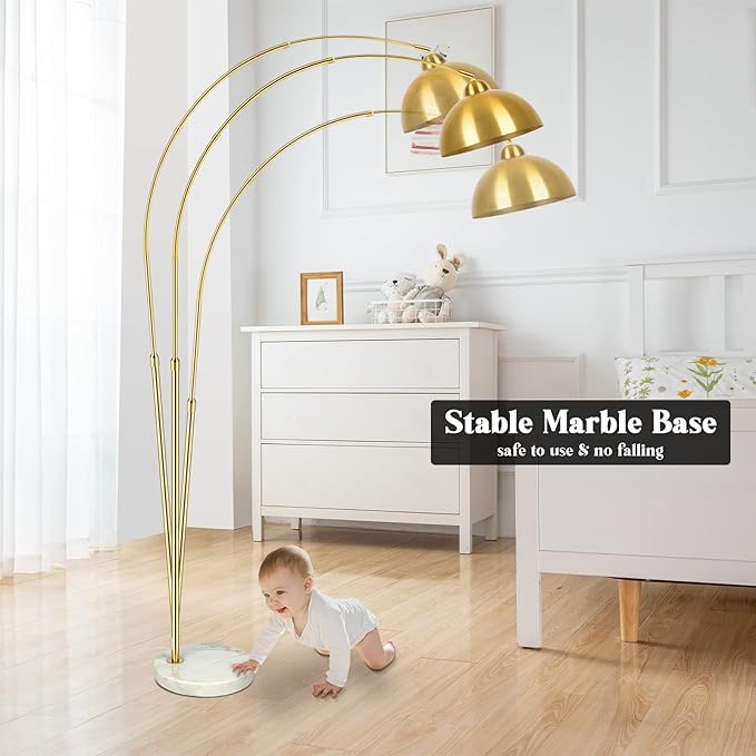Contemporary Gold 73" Arc Floor Lamp with Hanging Dome Shade, Marble Base Adjustable Farmhouse Over the Couch Tall Stand Up Light, Industrial Task/Reading Standing Corner Lamp for Living Room Bedroom