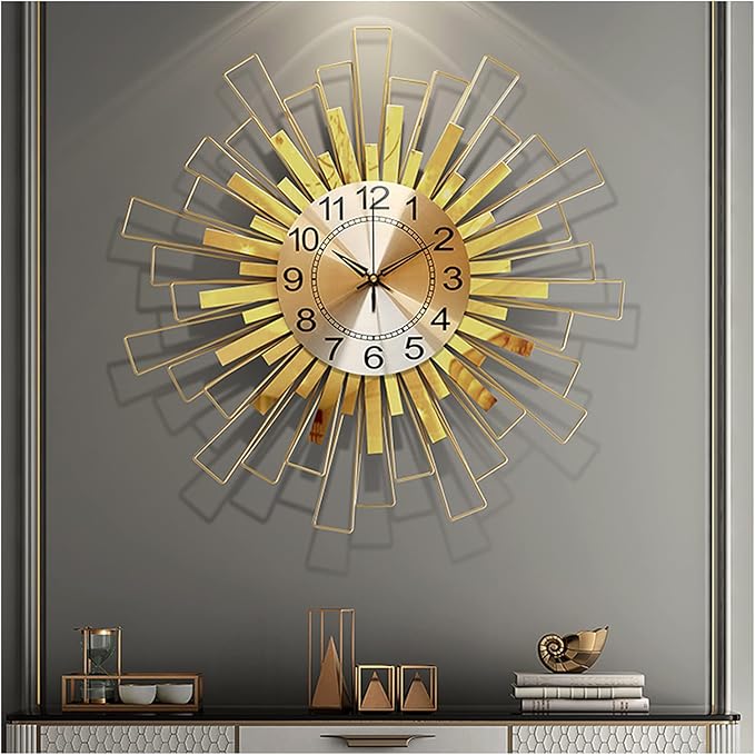 Wall Clock Large Wall Clock, Silent Non Ticking Quartz Decor Wall Clocks, Modern Sunburst 3D Metal Wall Watches for Bedroom Living Room Office Home,65CM Clock (A 65CM)