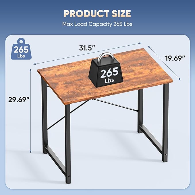 DUMOS Compact 32-Inch Small Computer Office Desk for Home or Bedroom, Modern Minimalist Writing and Study Work Table, Wood