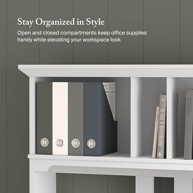 Bush Home Salinas Computer Desk with Hutch | Study Table with Drawers, Cabinets & Pullout Keyboard/Laptop Tray | Modern Home Office Desk in Pure White and Shiplap Gray | Work Desk with Storage