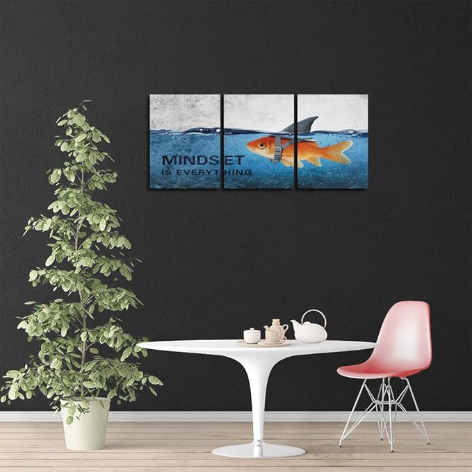 Motivational Canvas Wall Art Positive Entrepreneur Quotes Poster Print Inspirational Goldfish Artwork Painting Picture Office Home Bedroom Decor Wall Art Framed Ready to Hang - 36" W x 16" H