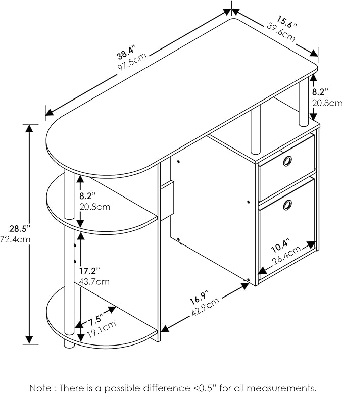 Furinno Jaya Simplistic Computer Study Desk, White Oak/Chrome/Black