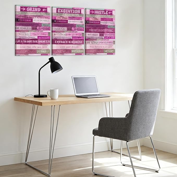 YOUHONG 3 Pieces Inspirational Wall Art Motivational Posters Inspirational Posters Grind Execution Hustle Positive Quotes Wall Decor Easy to Hang Office Art for Office Decor (20''Wx28''Hx3)