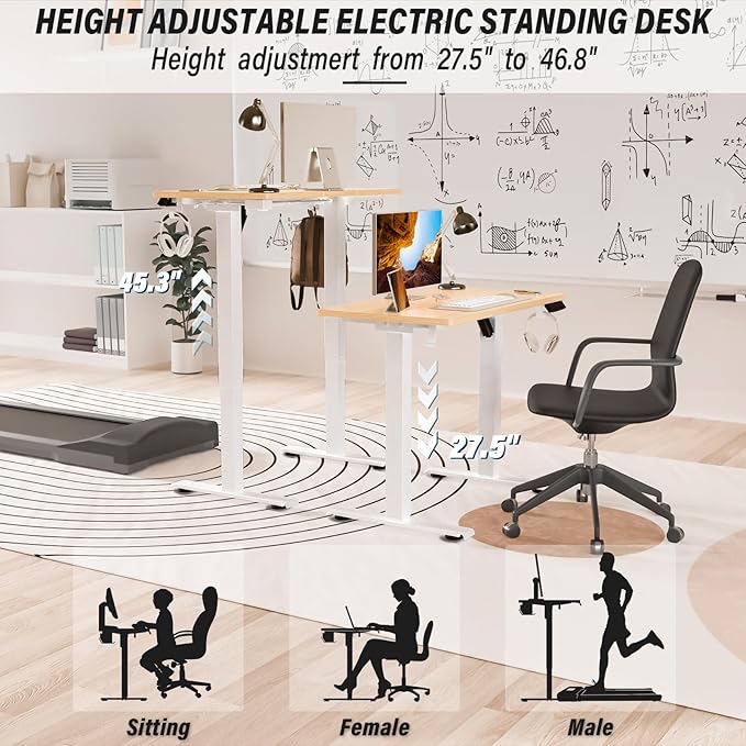 Kingant Standing Desk Height Adjustable Small Electric Stand Up Desks [40 x 24 Inch] - Ergonomic Sit Stand Desk Rising Desks for Home Office Computer Desk Workstation with Cable Management