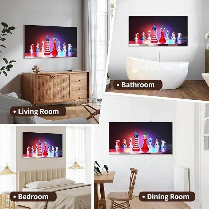 Canvas Wall Art for Living Room Bedroom American And Iranian Flag chess king a chessboard Big Large Wall Art Decor Framed Painting Wall Pictures Prints Artwork Office