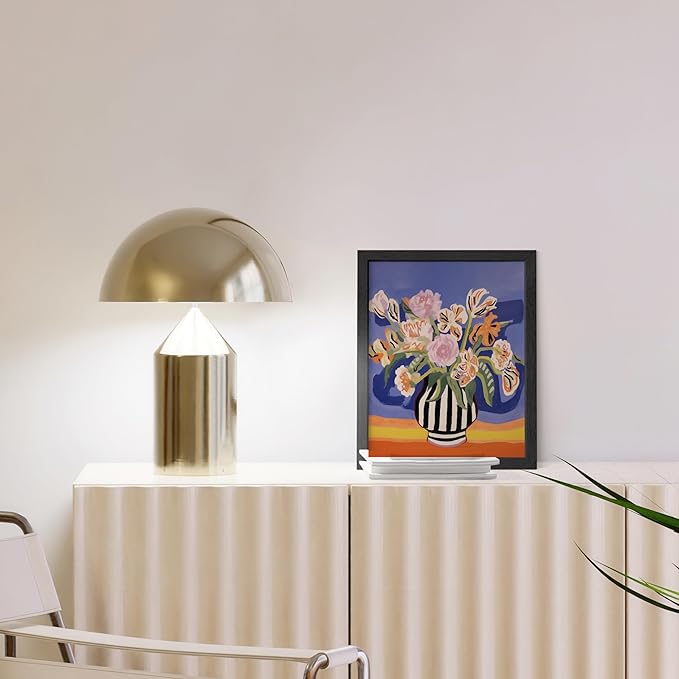 HAUS AND HUES Floral Art Wall Decor - Wildflowers Wall Art for Living Room, Floral Artwork for Bedroom Walls, Flower Painting for College Girls Dorm Room (Striped Vase, Black Frame, 8x10)
