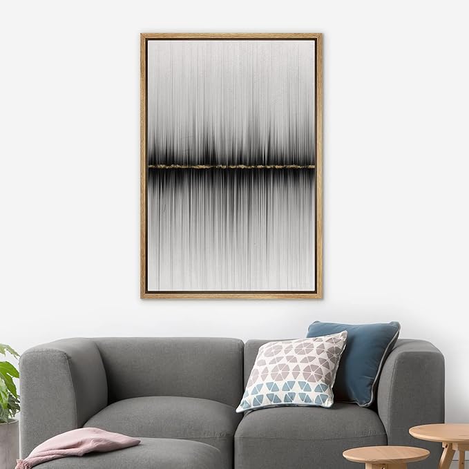 SIGNWIN Framed Canvas Print Wall Art Lines on The Gold Horizon Abstract Wilderness Illustrations Modern Art Modern Scenic Relax/Calm Ultra for Living Room, Bedroom, Office - 16"x24" Natural