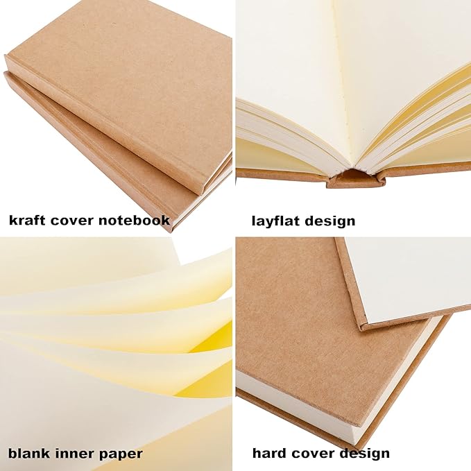 LABUK 4 Pack Blank Notebook Bulk, 120 Sheets Sketch Book 100gsm 5.6"x 8.3" Hardcover Sketchbook for Office School Travelers Gifts