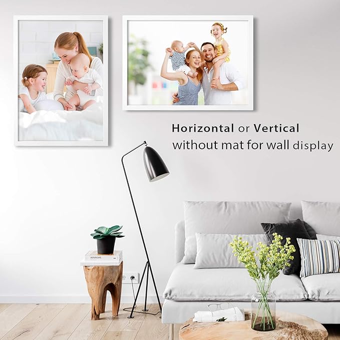 Egofine A2 Picture Frames Set of 2 Matted for A3 - Solid Wood Acrylic Plexiglass Front for Wall Mounting Hanging Vertically or Horizontally, White - 16.5 x 23.4 in