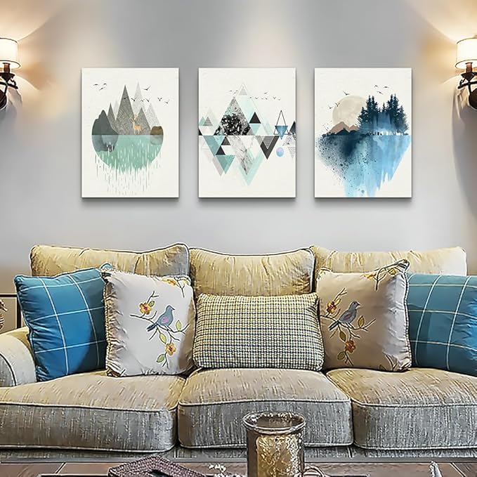Lapremoly Large Canvas Wall Art For Living Room Bedroom Framed Wall Decor Abstract Geometry Mountain Painting Artworks Pictures Office Inspiration Home Decoration Ready To Hang Wall Art Prints
