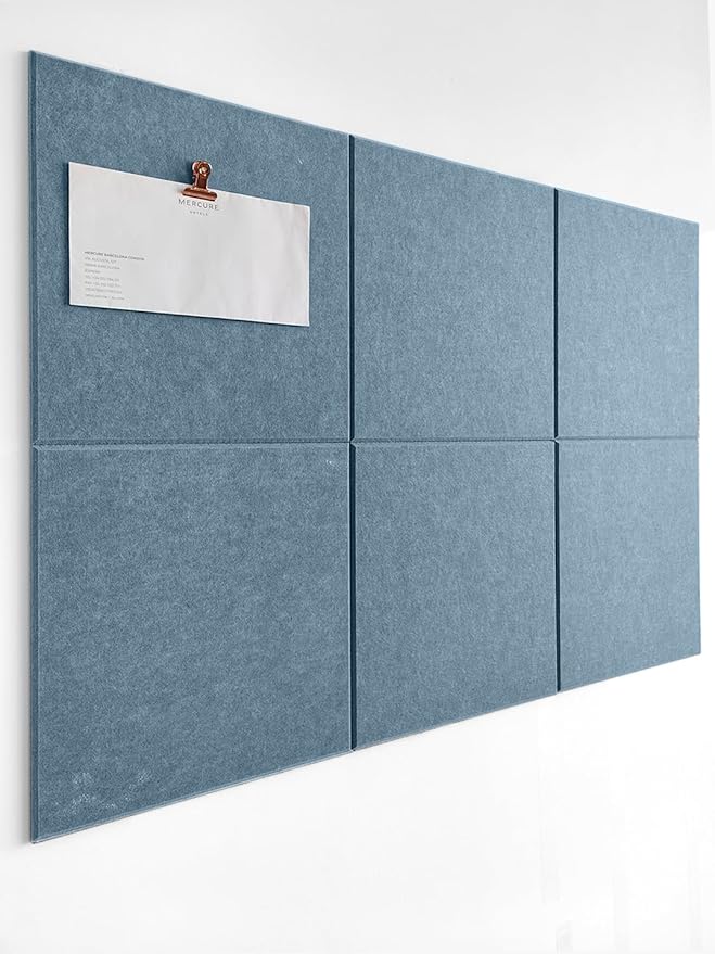 Cork Board 24 x36 Alternative - 6 Pack Felt Wall Tiles with Safe Removable Adhesive Tabs, Cork Boards for Walls Cork Board for Home Office Pin Board Tack Board - Gray Blue