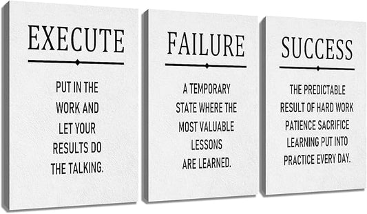 Execute Failure Success Motivational Posters Print Canvas Wall Art for Office Inspirational Quotes Large Size Picture Painting Artwork for Living Room Classroom Gym Stretched and Framed [72''Wx 36''H]
