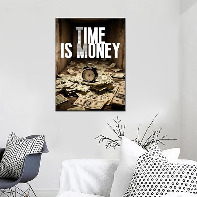 PSYYSP Inspirational Canvas Wall Art Motivational Entrepreneur Quote Painting Print Time Is Money Positive Picture Poster Artwork for Home Bedroom Office Gym Wall Decor Ready to Hang [18''Wx24''H]