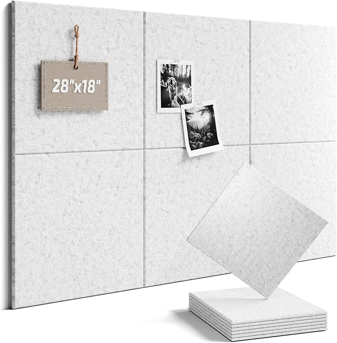 Fluxynara Felt Bulletin Board Tiles -28"x18" Cork Board Alternative for Office Decor, Push Pin Board Wall Organizer 6-Pack - Silvery Gray