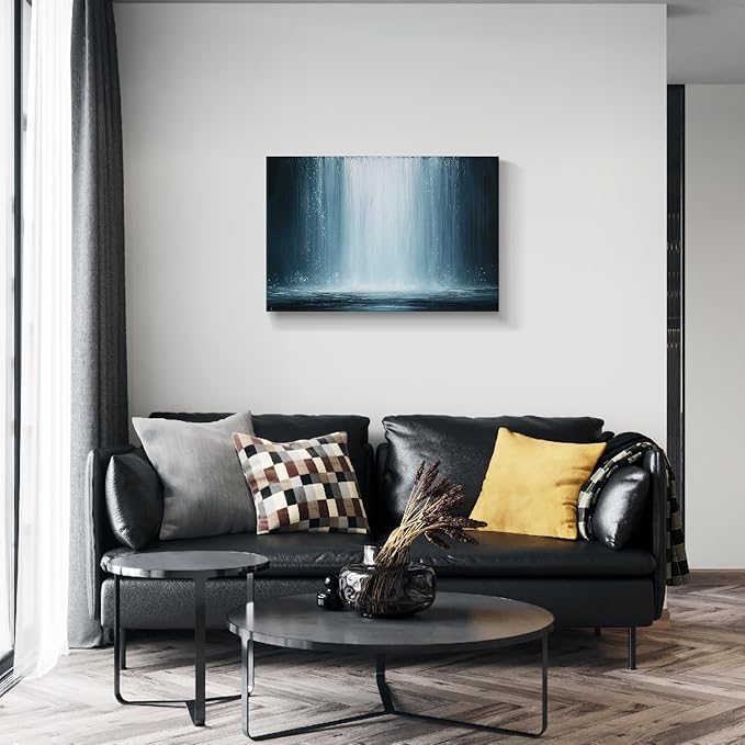 gaosoul Modern Abstract Canvas Wall Art Blue Fantasy Falls Paintings Stylish Framed Minimalism Artwork Prints for Living Room Bedroom Office Decor 30x20in