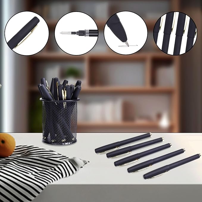 20 Pieces | Gel Ink Rollerball Pens 1.0mm Nib，Suitable for office work, study, and essential for writing，Large-capacity refills for ultra-long writing with a black-gold color scheme.