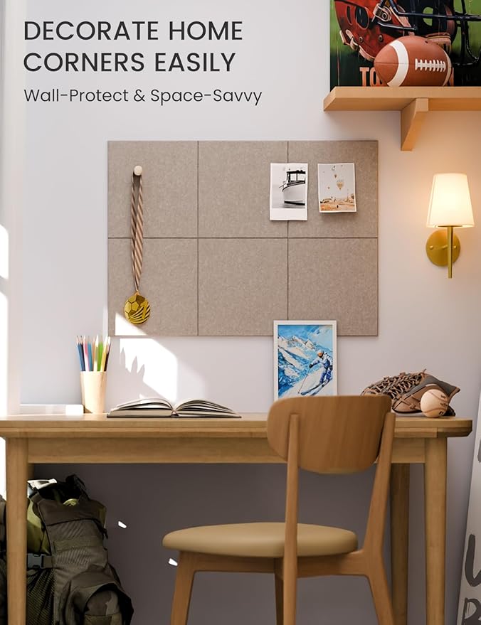 Fluxynara Felt Bulletin Board Tiles -28"x18" Cork Board Alternative for Office Decor, Push Pin Board Wall Organizer 6-Pack -Taupe