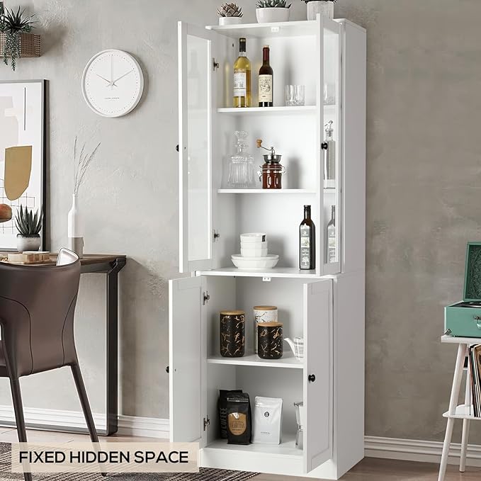 VOWNER Vertical File Cabinet, 3-Tier Modern Bookshelf with 3 Large Drawer, Wood Filing Cabinet with Open Storage Shelf, Glass Doors and Adjustable Shelves for Home Office, White (B)