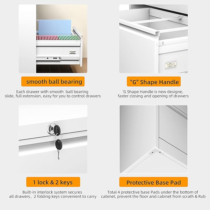 INTERGREAT 4 Drawer Lateral File Cabinet,White Lateral Filing Cabinet with Lock, 36" W Metal Steel Horizontal File Cabinets for Home Office, Easy Assembled